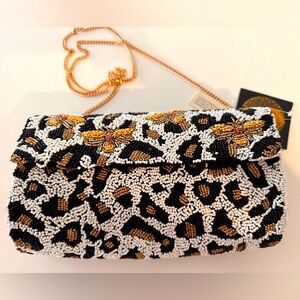 Viral Beaded Leopard Detail With Bee’s Embellishment Chain Crossbody Bag NWT